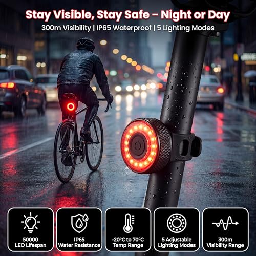 GPS Tracker for Bikes with Tail Light - Black-Red, Real-Time Anti-Theft Locator