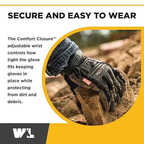 Wells Lamont FX3 Extreme Dexterity Impact Protection Work Gloves ? Heavy Duty Construction Gloves for Men ? Synthetic Leather, D3O Technology, TPR Knuckle Padding, Adjustable Fit ? Black - L