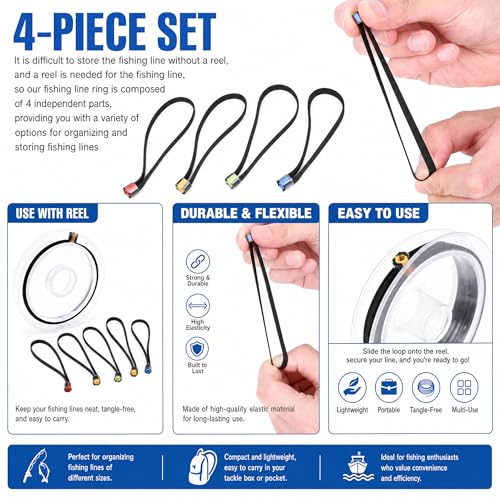 4-Piece Fishing Line Keeper Set - Elastic Fabric Tippet Rings Holder