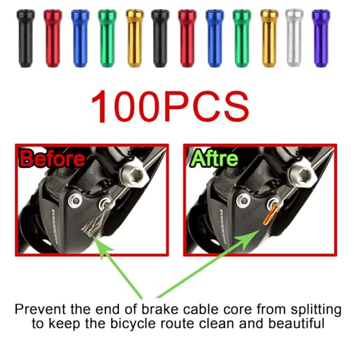 100PCS Multicolor Bike Cable End Caps - Alloy Crimp Tips for Bicycles