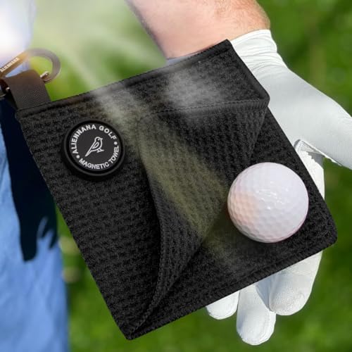 Aliennana Black Magnetic Golf Towel - Clip-On Microfiber Golf Accessories