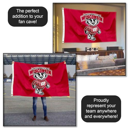 Wisconsin Badgers College Flag 3x5 Banner with Grommets - UW Bucky University
