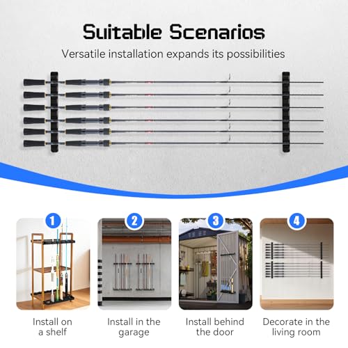 Vertical Fishing Rod Holder - Wall-Mounted for 6 Rods - Black