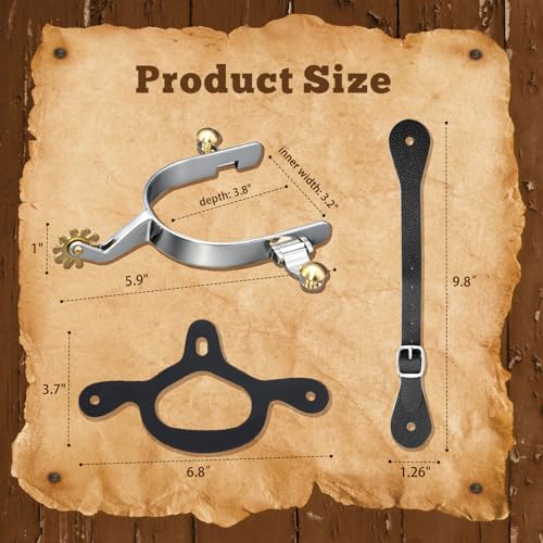 Men's Western Cowboy Spurs Set with Leather Straps & Copper Star Rowels