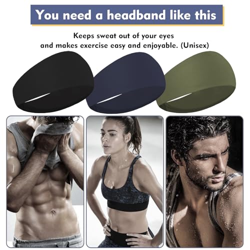 Moisture-Wicking Sports Headbands for Men - Black, Army Green, Dark Blue