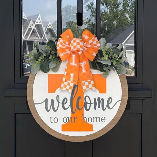 Tennessee Checkerboard Wreath Bow - Orange White T - 2PCS Style C
