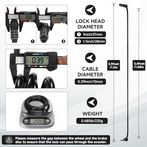 4-Digit Resettable Combination Bike Lock - 3.9 Feet Coiled Cable - Black-10mm