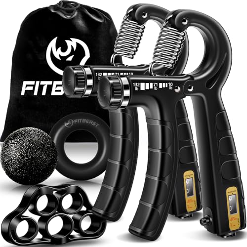 Hand Grip Strengthener Kit - 5 Pack with Adjustable Resistance - Black
