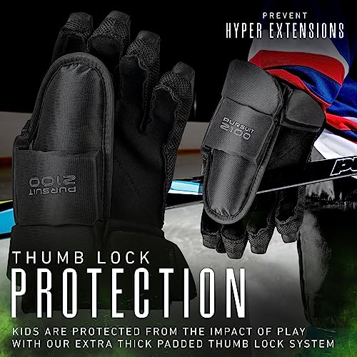 Franklin Sports 10 Inch Youth Ice Hockey Gloves - Thumb Lock System & Full Motion Cuff