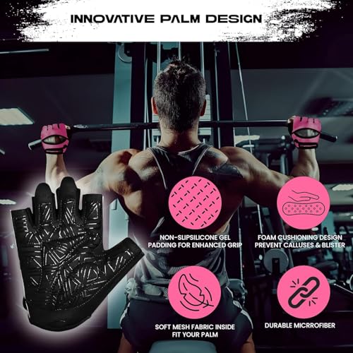 Breathable Weight Lifting Gloves with Palm Protection - Pink, Large