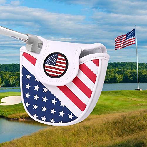 USA Flag Mallet Golf Putter Cover with Magnetic Closure - Synthetic Leather for Golf Clubs