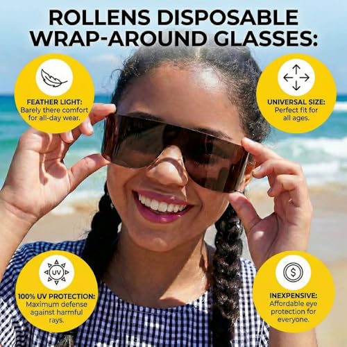 Wrap-Around Disposable Sunglasses with 100% UV Protection - 3 Pack