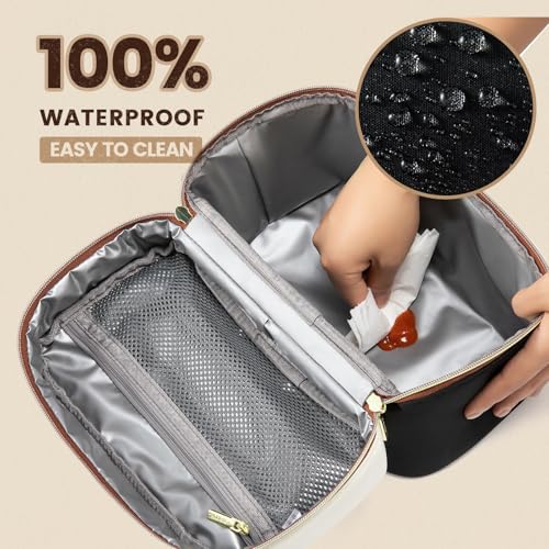 LOVEVOOK Insulated Lunch Cooler Bag for Women - Medium Black with Off White & Brown