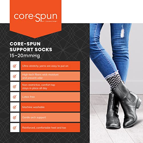 CORE-SPUN Men & Women Black Medium Graduated Compression Knee Socks 15-20mmHg