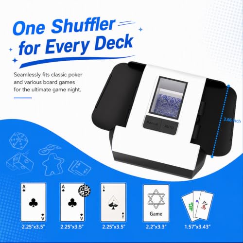 KINMATES White Automatic Card Shuffler for 2 Decks – Dual Modes, Rechargeable
