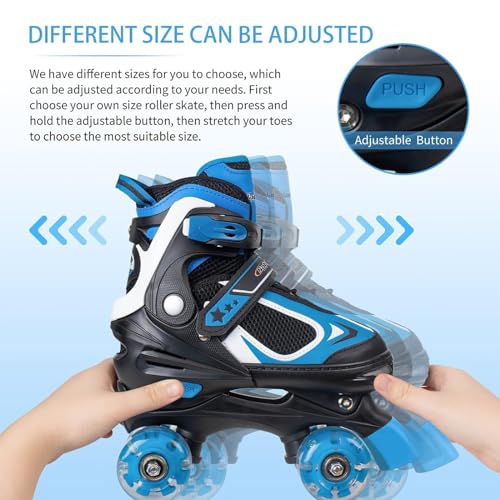 Adjustable Kids Roller Skates with Light Up Wheels - Blue, Medium