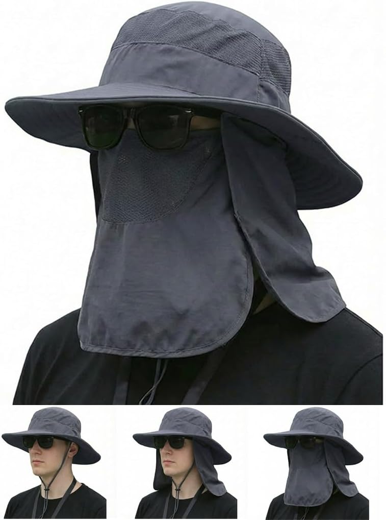 Sun Hat | Wide Brim Bucket Hat for Men & Women - Outdoor Fishing Hat with Detachable Face Cover & UV Protection