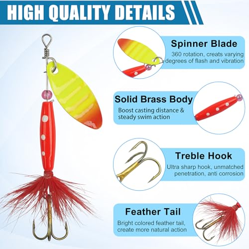 5pcs Spinner Baits Fishing Lures Kit with Rooster Feather Tail