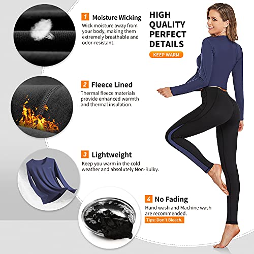HiZiTi Dark Blue Thermal Set – Women’s Fleece-Lined Long Johns (Small)