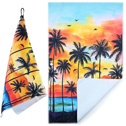 Famliihw Tropical Trees Microfiber Golf Towel with Clip - Funny Golf Accessory for Men & Women