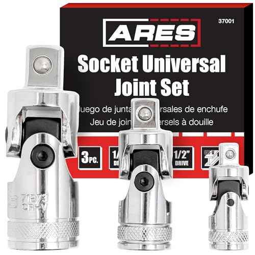 ARES 37001-3-Piece Universal Joint Socket Set - Includes 1/4-Inch, 3/8-Inch, and 1/2-Inch Drive U-Joints - EVA Foam Holder