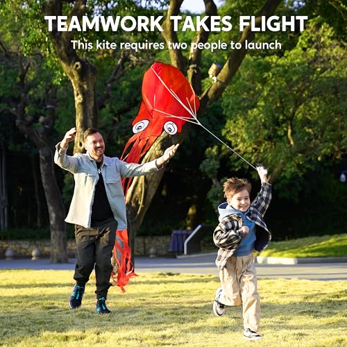 Large Red Octopus Kite - Easy-Fly Design for Kids & Adults with 328ft Line