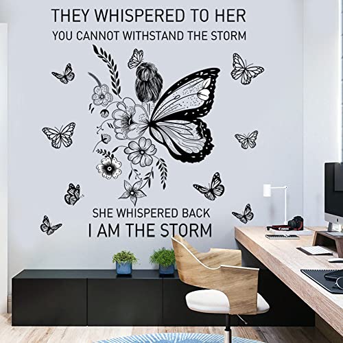 Inspirational Quote Wall Decal - Flower Vine & Butterfly Vinyl Wall Art