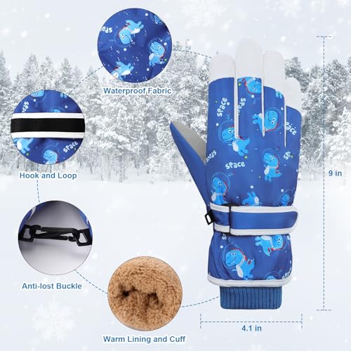 Kids Waterproof Ski Gloves - Touchscreen Snowboard Mittens - Blue
