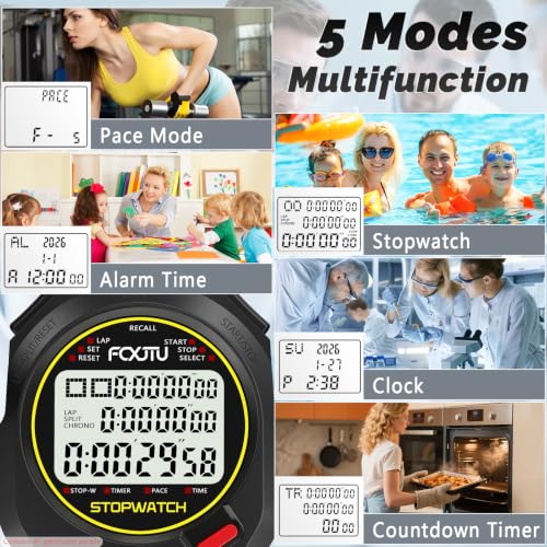 Digital Sports Stopwatch - 100 Laps Memory Timer - Black