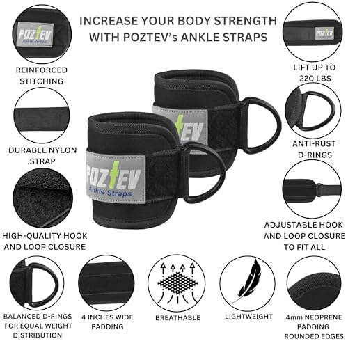 Adjustable Padded Ankle Straps for Cable Machine - Pair - Black