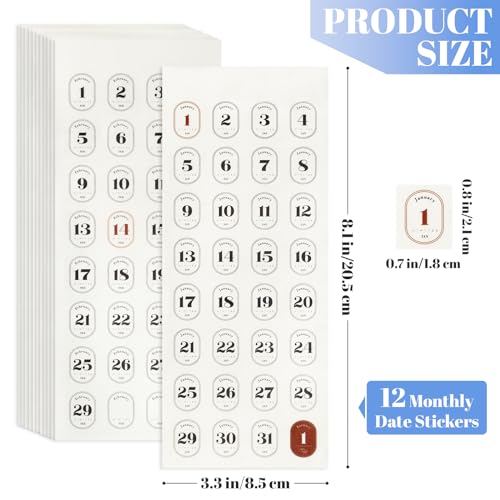 Round Monthly Calendar Stickers - 12 Date Planner Stickers