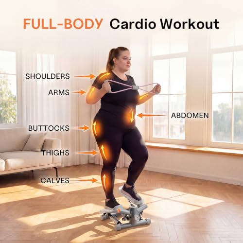 Mini Stepper with Resistance Bands - Gray Portable Exercise Equipment
