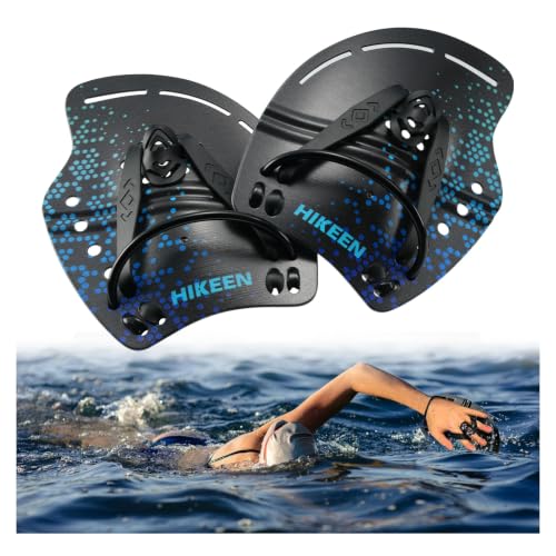 Hikeen Medium Blue Curved Swim Hand Paddles with Adjustable Straps – Lap Training