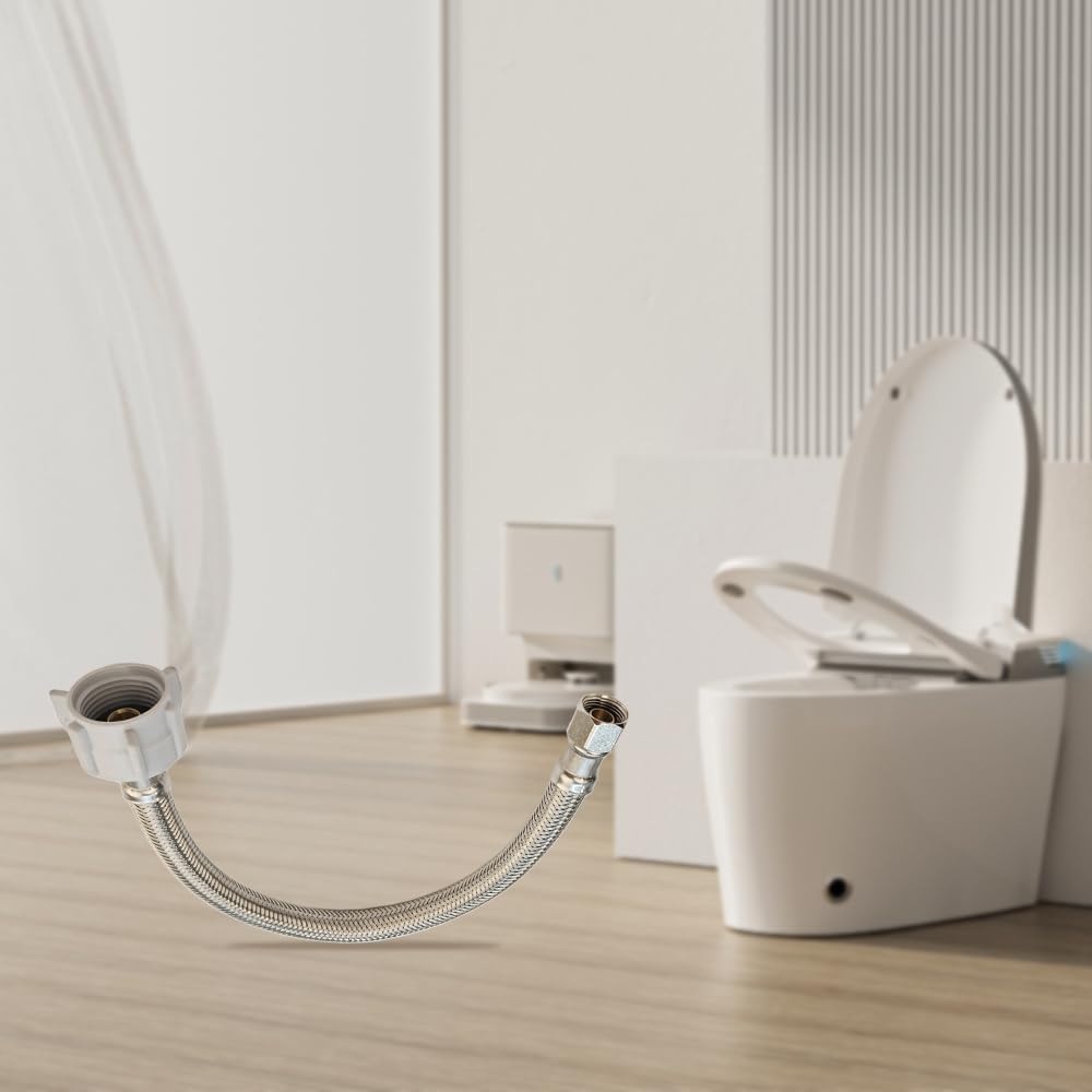 (2pcs 12 inch) PLUMBINGMASTER Toilet Water Supply Line,3/8" Comp x 7/8" BC Braided Stainless Steel Toilet Supply Line,Toilet Connector Hose with Anti-Leaking Brass Nut