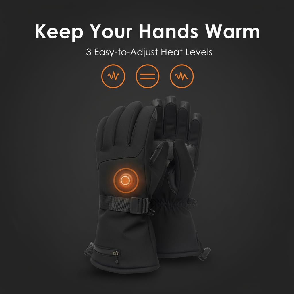 Rechargeable Heated Gloves for Men Women, 7.4V Waterproof Touchscreen Electric Ski Gloves for Winter Outdoor Work, Skiing, Hunting, Hiking, Camping, Riding, Fishing (X-Large)