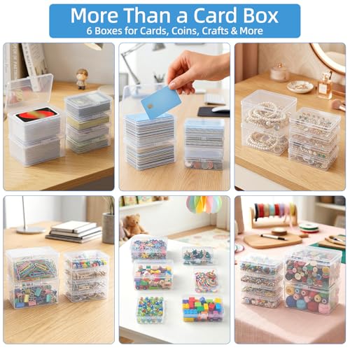 Playing Card Storage Box Set of 6 - Clear Plastic Organizer with Snap Lid