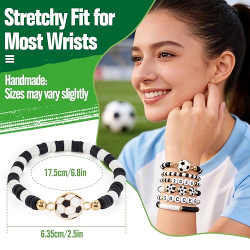 Soccer Heishi Beaded Bracelet Stack for Girls, Boys, and Women