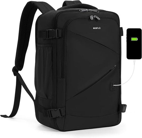 ECOHUB 17" Travel Backpack - Unisex Anti-Theft Design | Airline Approved, Water Resistant, Black