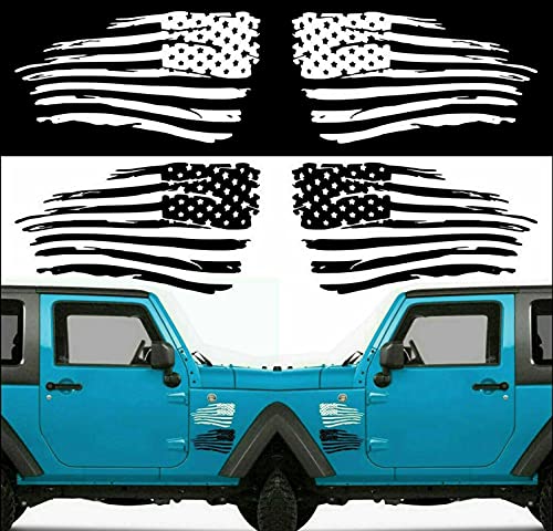 Tattered American Flag Decal - 7x4.2 inch Distressed USA Vinyl Sticker (White)