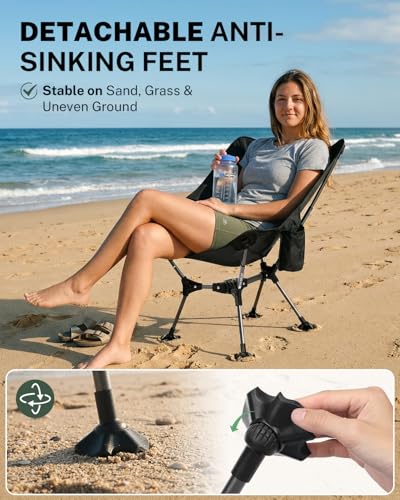 Gonex XL Portable Camping Chair Black Ripstop Collapsible Backpacking Beach Seat
