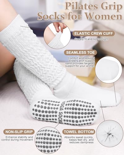 Yoga Pilates Socks with Grips for Women - White