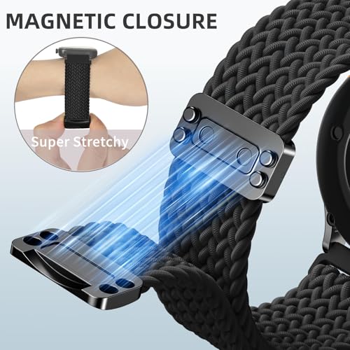 Magnetic Braided Nylon Watch Band - Black, 22mm Elastic Strap for Amazfit Bip & GTR Series