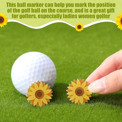 Seenelling 9 Pcs Golf Ball Markers Sunflower Pattern 1 Inch for Women & Men - Yellow