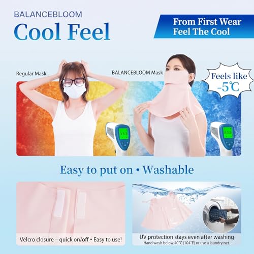 BALANCE BLOOM UPF 50+ Cooling Face Mask 2 Pack – Pink, Breathable Mouth Opening, Washable UV Protection