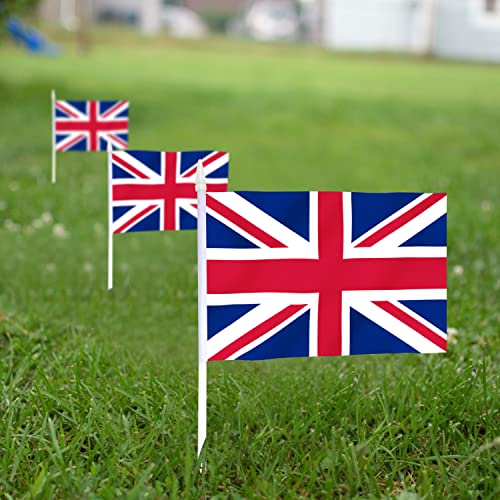 Mini Union Jack Flags - 12 Pack Handheld British Flags - 5.5x8 Inch with Stick