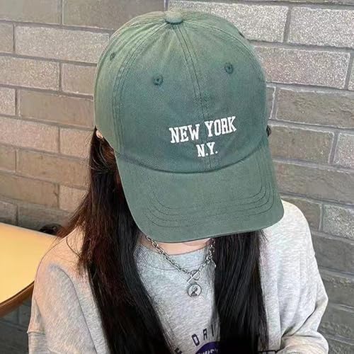 Washed Baseball Cap - Adjustable Unisex New York Hat - Green