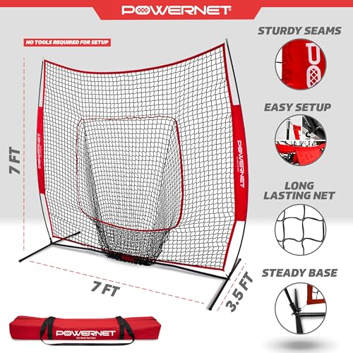 7x7 Baseball Softball Practice Net - Red with Accessories
