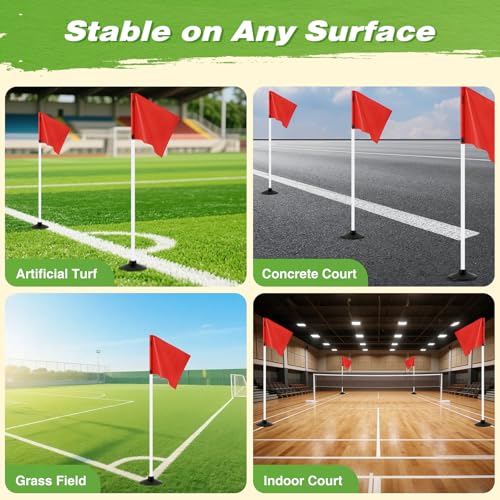 Weighted Soccer Corner Flags Set with 2.7 LB Rubber Base - 4 Flags with Adjustable Height and Carry Bag