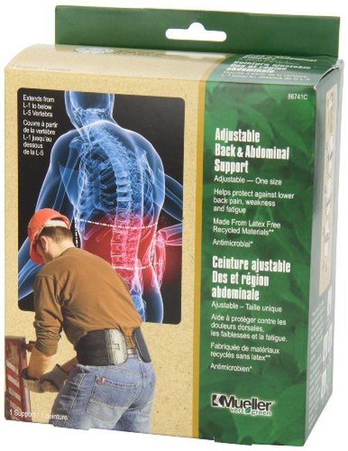 MUELLER Sports Medicine Green Adjustable Back & Abdominal Support, Ideal for Upper and Lower Back Pain, Relief & Support for Men and Women, Strains, Sciatica, Scoliosis, Black, Black, One Size