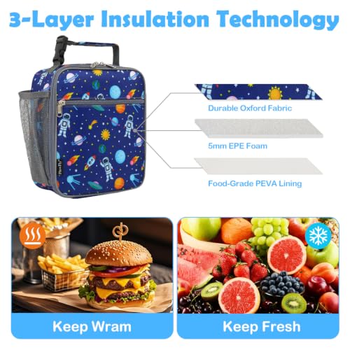 FlowFly Kids Insulated Lunch Bag Astronaut Mini Cooler Tote for Boys & Girls